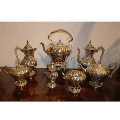 Lot 412 - English Silver Seven-Piece Tea and Coffee...