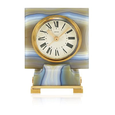 Lot 316 - Gold and Agate Desk Clock, Cartier