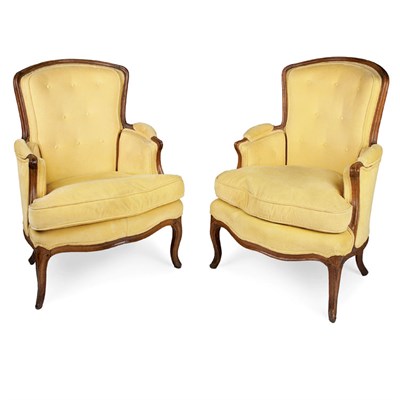 Lot 334 - Pair of Louis XV Walnut Bergeres Mid 18th...