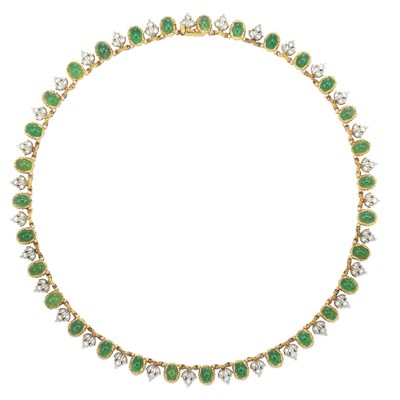 Lot 478 - Two-Color Gold, Cabochon Emerald and Diamond Necklace, Gianmaria Buccellati