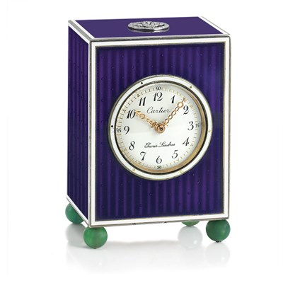 Lot 313 - Enamel, Diamond and Green Onyx Desk Clock, Cartier