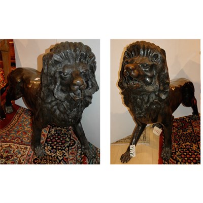 Lot 318 - Pair of Patinated-Bronze Figures of Lions...