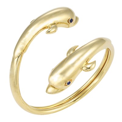 Lot 342 - Gold and Sapphire Crossover Bangle Bracelet