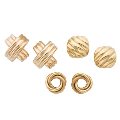 Lot 47 - Three Pairs of Gold Earclips