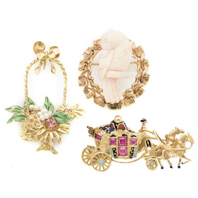 Lot 37 - Three Gold and Stone Brooches