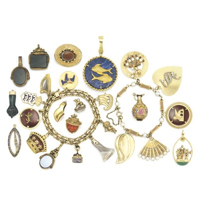 Lot 439 - Two Gold Charm Bracelets and Group of Loose Charms