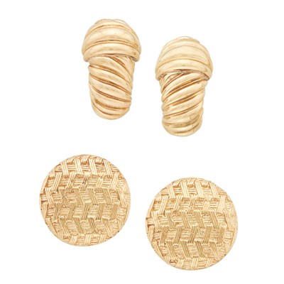 Lot 228 - Two Pairs of Gold Earclips, David Yurman and Black, Starr & Frost