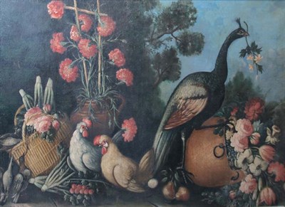 Lot 37 - Italian School 20th Century Peacock, Roosters,...