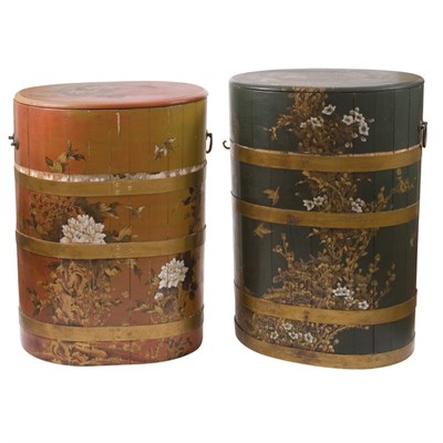 Lot 206 - Two Asian Brass Bound Paint Decorated Covered...