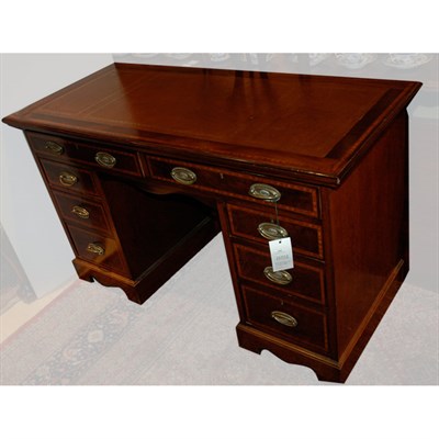 Lot 152 - George III Style Inlaid Mahogany Pedestal Desk...