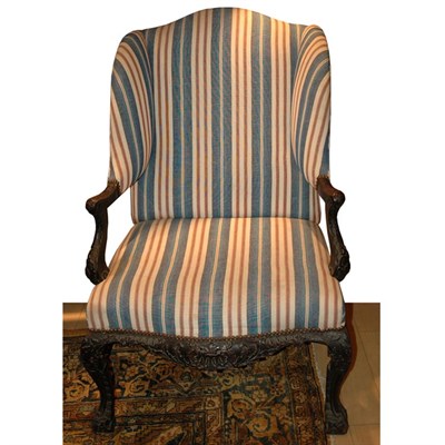 Lot 443 - George III Style Mahogany Upholstered Wing Chair