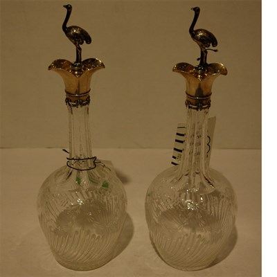 Lot 376 - Pair of Silver Mounted Cut Glass Decanters...