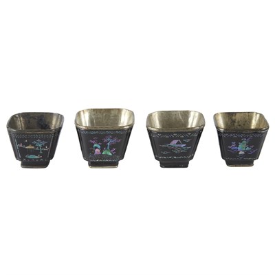Lot 240 - Four Chinese Mother-of-Pearl Inlaid Black...