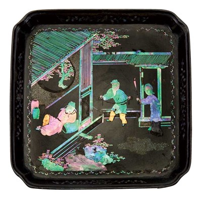 Lot 242 - Five Chinese Mother-of-Pearl Inlaid Black...
