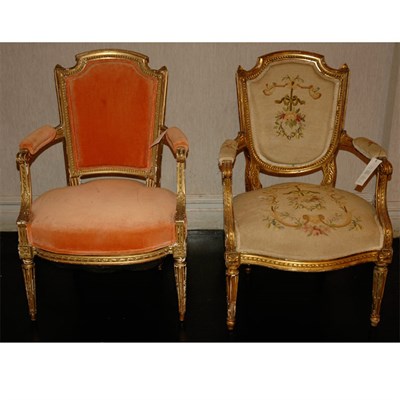 Lot 120A - Two Louis XVI Style Gilt-Wood Fauteuils Each...