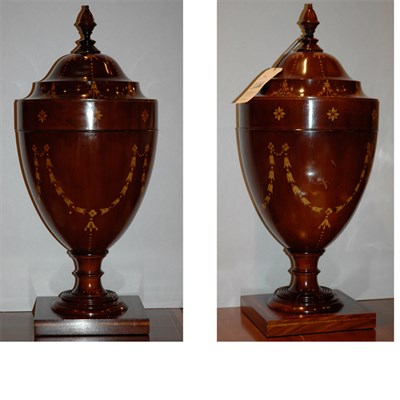 Lot 192 - Pair of Neoclassical Style Inlaid Mahogany Urn-...