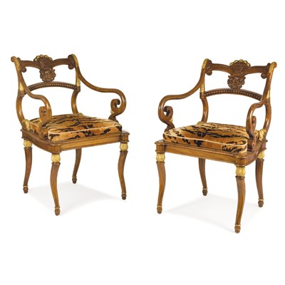 Lot 550 - Pair of Regency Style Parcel Gilt Mahogany...