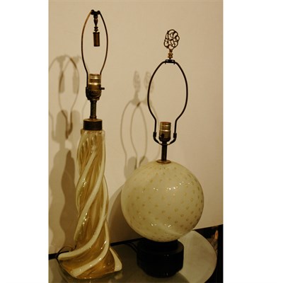 Lot 202 - Two Murano Style White and Gold Glass Lamps...