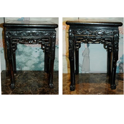 Lot 207 - Pair of Chinese Marble Top Hardwood Stands...