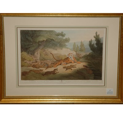 Lot 97 - Samuel Howitt A TIGER HUNTED BY WILD DOGS Hand-...