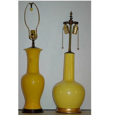 Lot 250 - Two Chinese Yellow Glazed Porcelain Lamps...