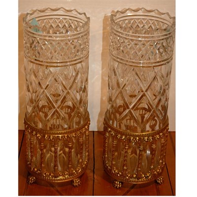 Lot 254 - Pair of Gilt-Metal Mounted Cut Glass Vases...