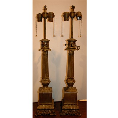 Lot 292 - Pair of Neoclassical Style Gilt-Metal Lamps...