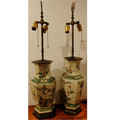 Lot 306 - Pair of Chinese Famille Verte Porcelain Lamps...