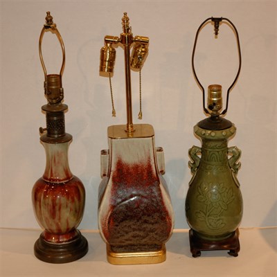 Lot 325 - Group of Three Chinese Porcelain Lamps Height...