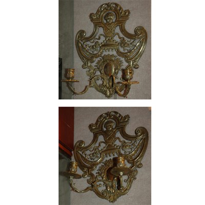 Lot 455 - Pair of Regence Style Brass Two-Light Sconces...