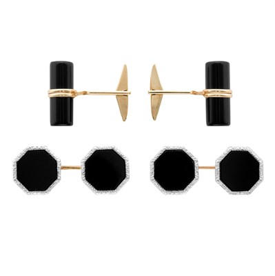 Lot 65 - Two Pairs of Gold and Black Onyx Cufflinks