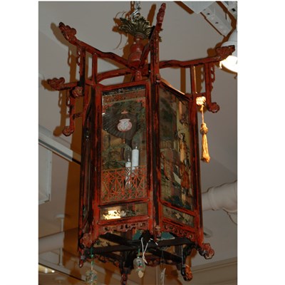Lot 467 - Chinese Reverse Painted Hanging Lantern Height...