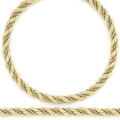 Lot 234 - Two-Color Gold Rope-Twist Necklace and Bracelet