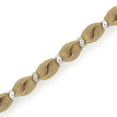 Lot 430 - Two-Color Gold and Diamond Bracelet