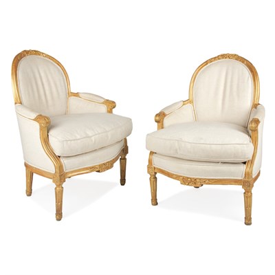 Lot 427 - Pair of Louis XIV Style Gilt-Wood Bergeres