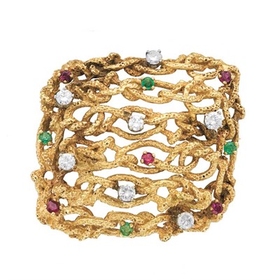 Lot 53 - Nugget Gold, Diamond, Emerald and Ruby Pendant-Brooch