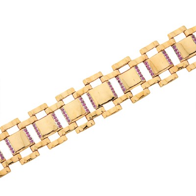 Lot 224 - Wide Gold and Ruby Bracelet