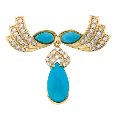 Lot 163 - Gold, Turquoise and Diamond Brooch
