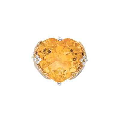 Lot 128 - Two-Color Gold, Citrine and Diamond Ring
