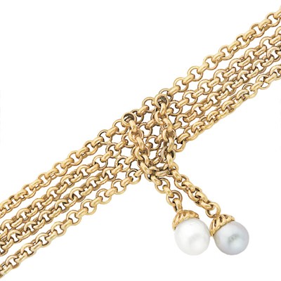 Lot 429 - Four Strand Gold and Cultured Pearl Chain Bracelet