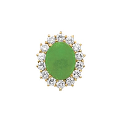 Lot 277 - Gold, Green Stone and Diamond Ring