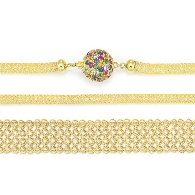 Lot 212 - Gold Mesh Necklace with Gem-Set Clasp and Bracelet