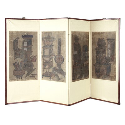 Lot 42 - Korean Four-Panel Screen 19th Century Each ink...