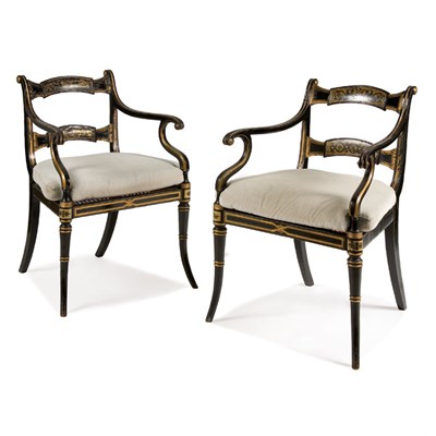Lot 339 - Pair of Regency Painted and Parcel Gilt...