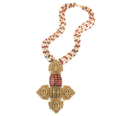 Lot 468 - Chanel Ruby Glass and Gold-Tone Metal Necklace...