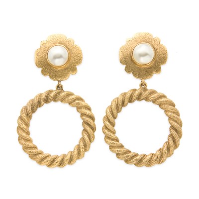 Lot 498 - Chanel Hoop Earrings Textured gold-tone metal...