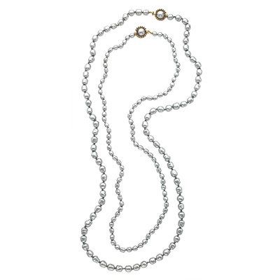 Lot 470 - Two Chanel Gray Faux Baroque Pearl Sautoirs...