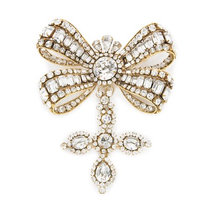 Lot 495 - Rhinestone Bow Knot Brooch Circa 1990 Gold...