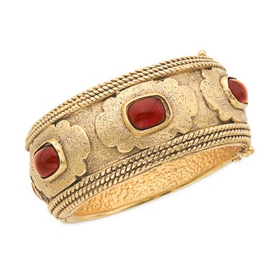 Lot 496 - Chanel Hinged Cuff Gold-tone textured metal...