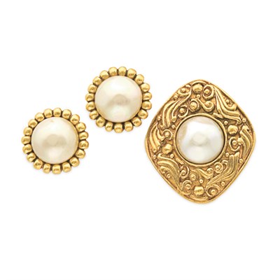 Lot 501 - Chanel Faux Pearl Brooch and Pair of Earrings...